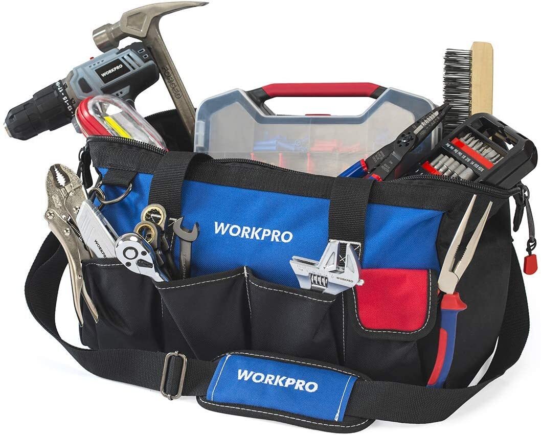 WORKPRO 18″ Close Top Wide Mouth Storage Tool Bag w/Shoulder Strap Sturdy Bottom