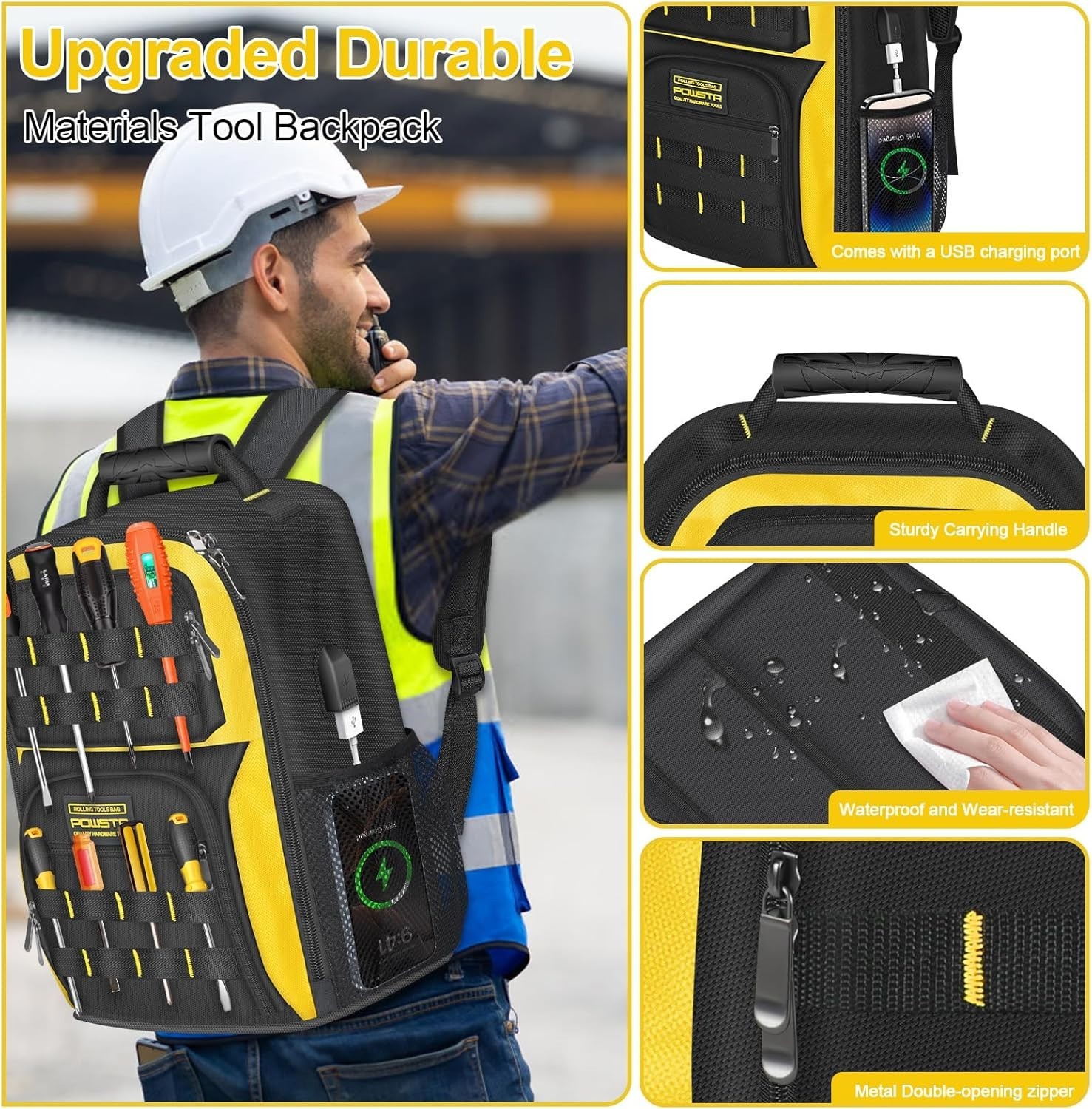 18 in Heavy-duty Tool Backpack with USB Port,Waterproof Electrician Tool Bag …