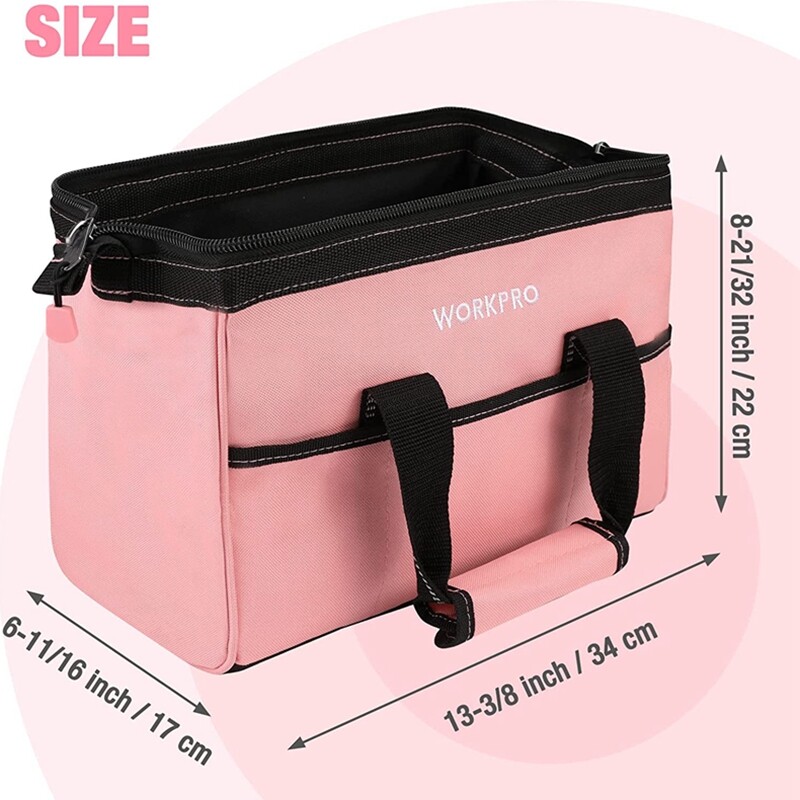 WORKPRO 13″ Tool Bag Pink Soft Cloth Tool Storage Bags Wide Mouth Tool Tote Bag