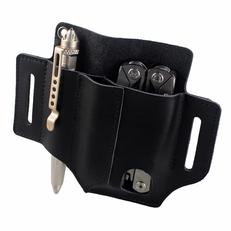 Tactical Molle Leather Bag Multitools Belt Pocket EDC Flashlight Storage Holster