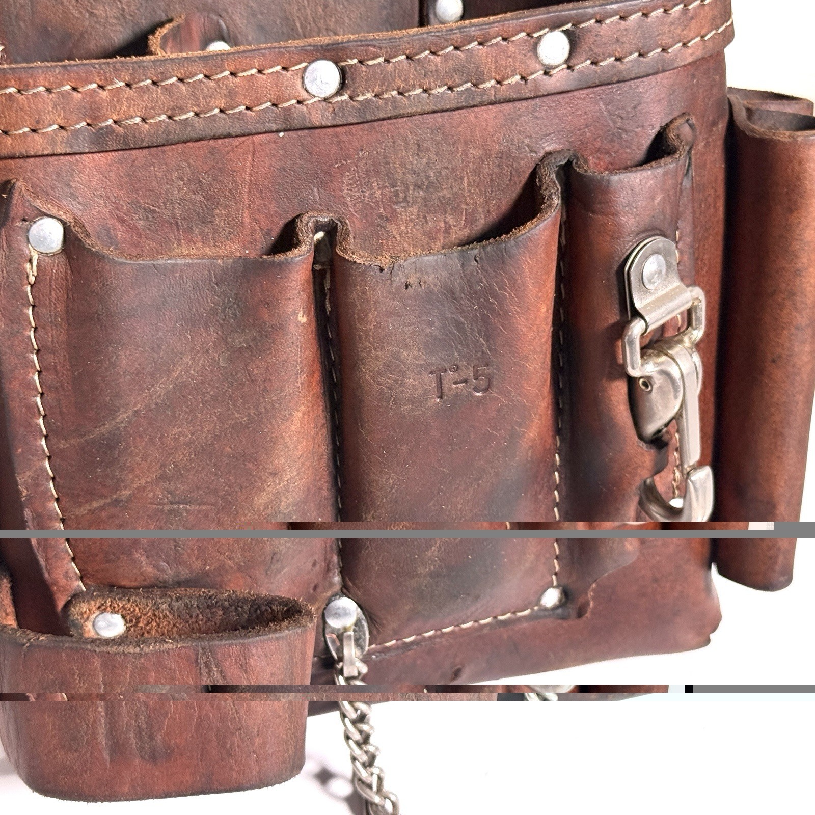 Ideal Tuff Tote 35-950 T-5 Premium Leather Electricians Tool Belt Tape Holder