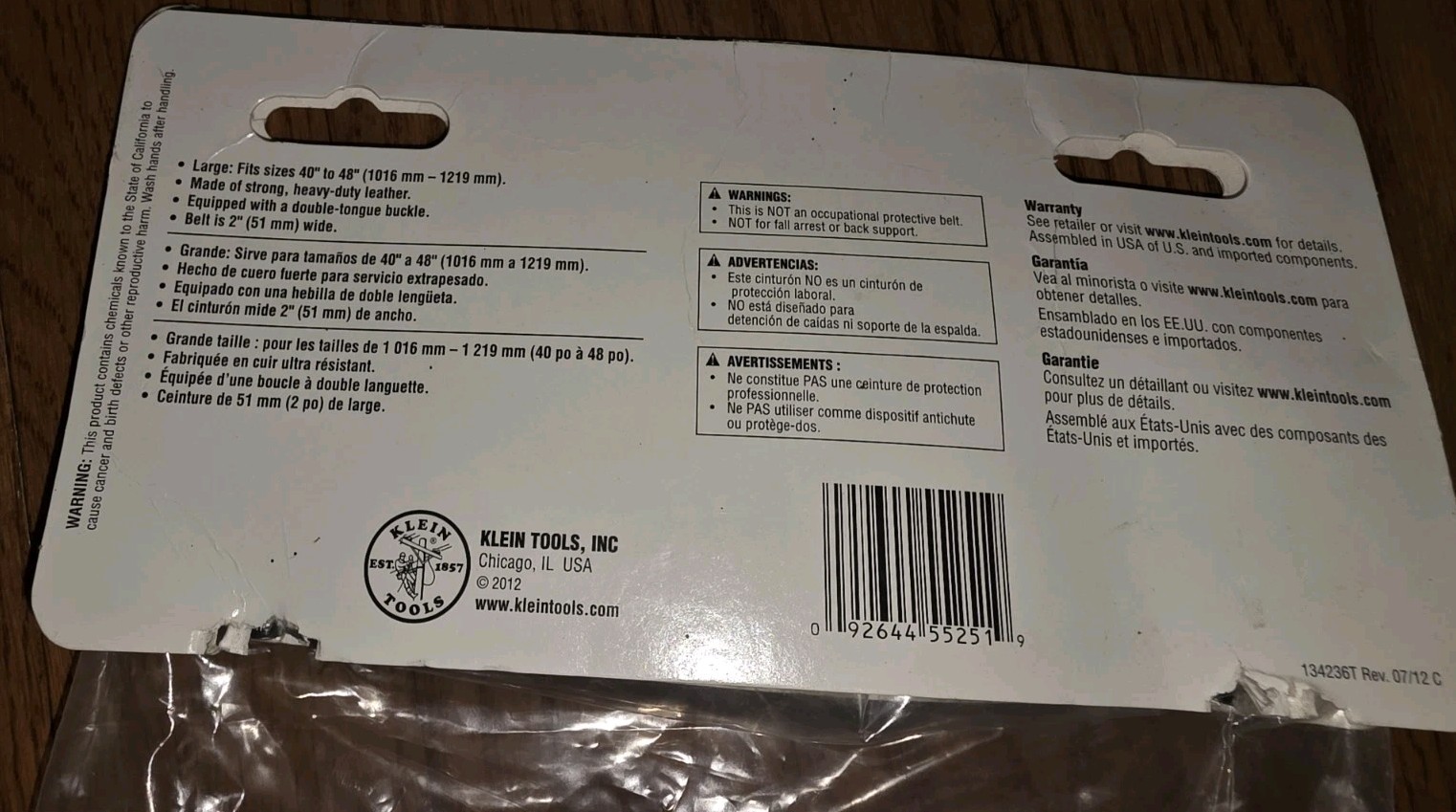 Klein Tools 5415L Heavy-Duty Embossed Leather Tool Belt LARGE Made in USA NEW