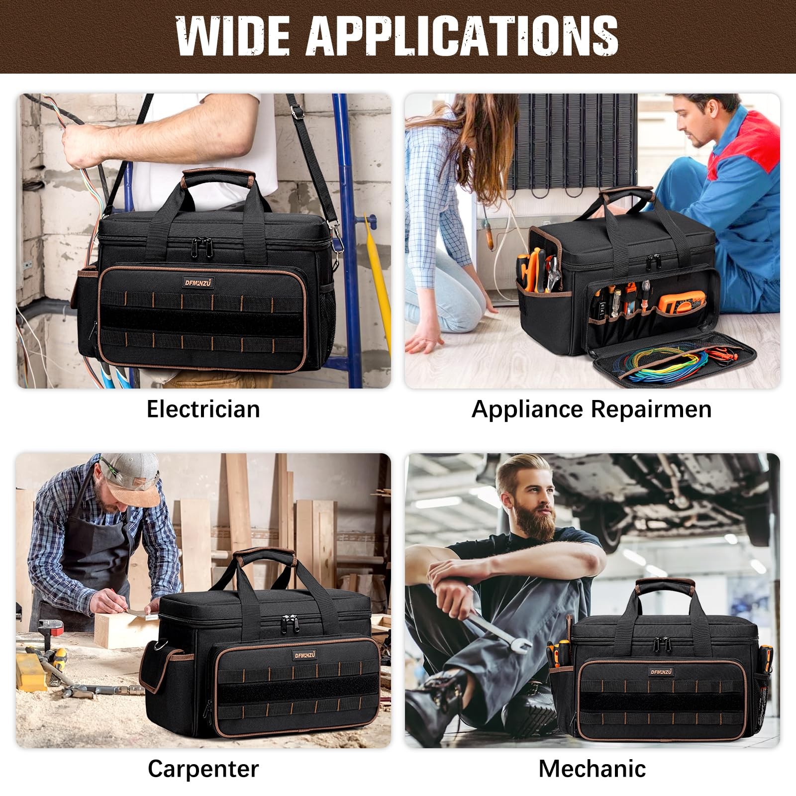 17 Inch Heavy Duty Tool Bags for Men Women, 20 Pockets Portable Tool Bag with…