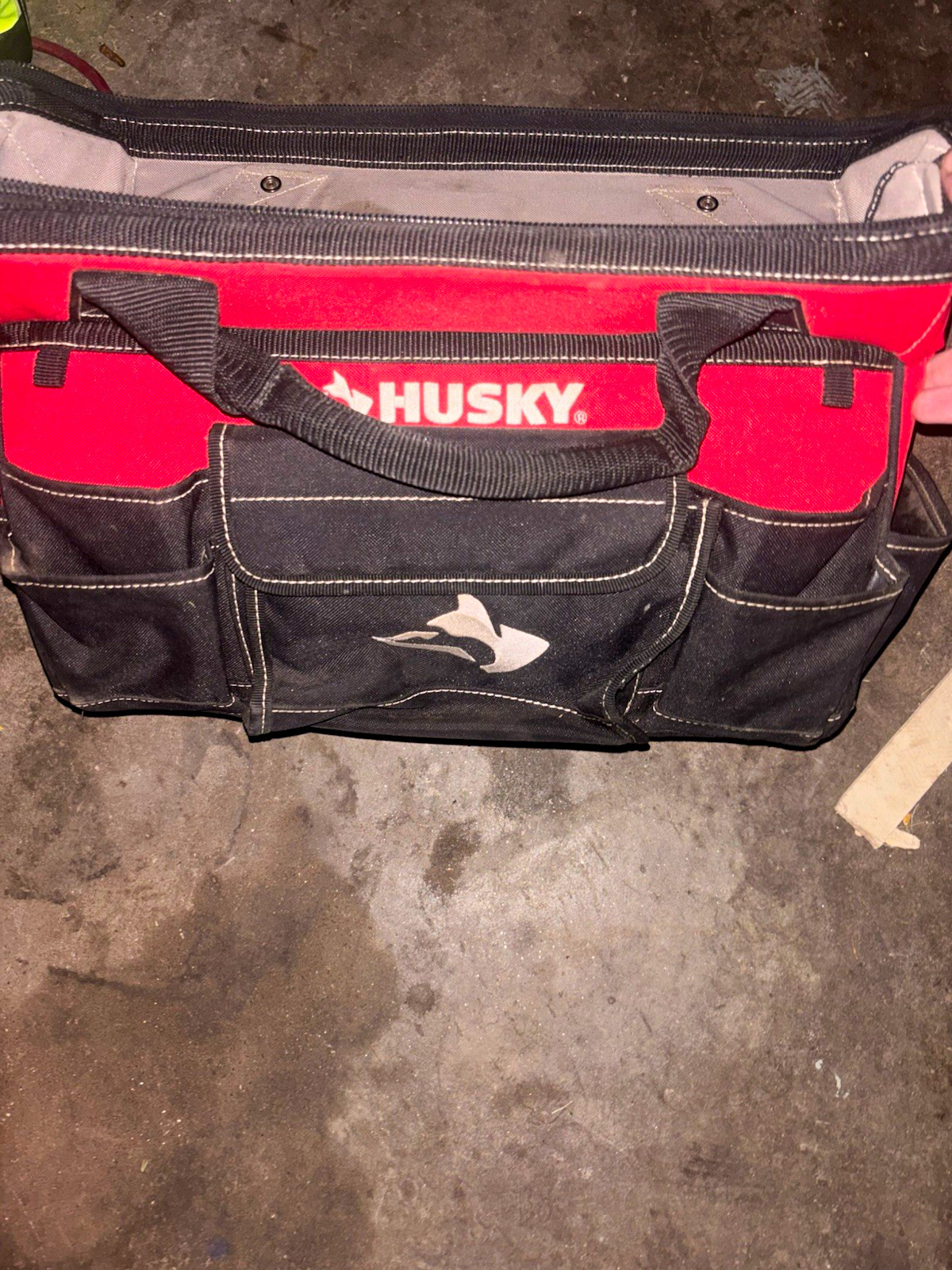 Husky Red/Black Fabric Tool Bag with Handle and Exterior Pockets