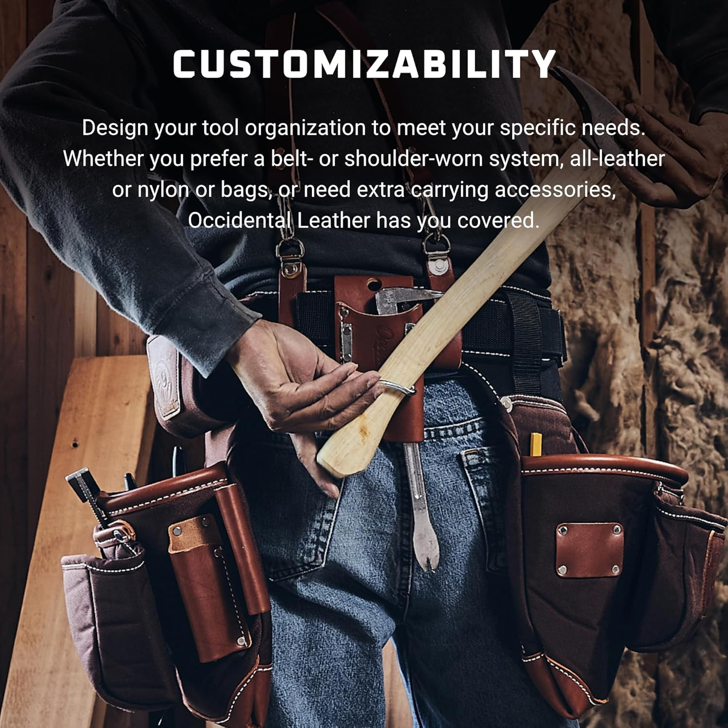 3″ Leather & Nylon Tool Belt – Medium – 3” Wide Padded with Steel Roller Buckle