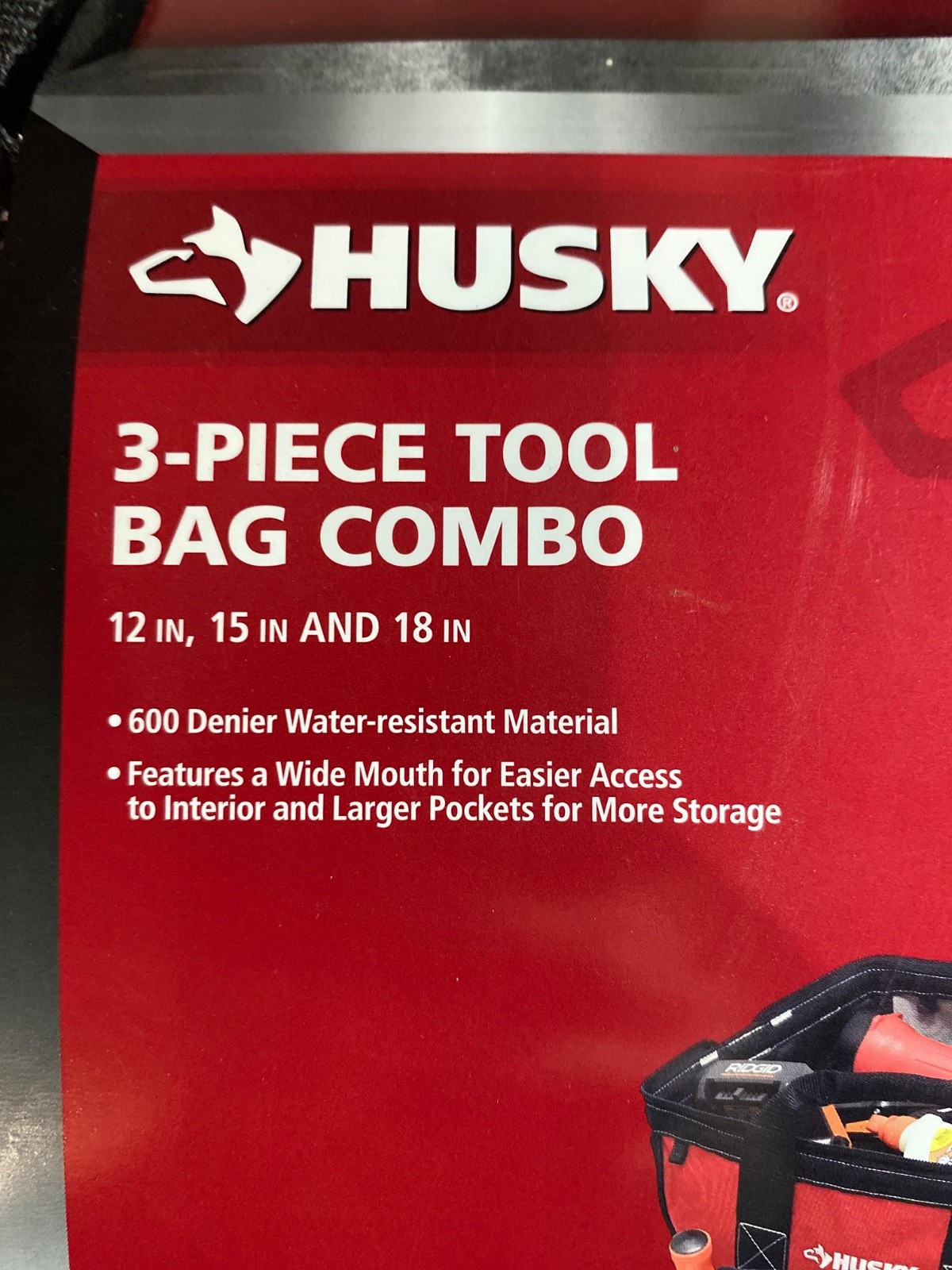 Husky 3 Tool Bag Combo Set -12″ , 15″ , And 18″ Bags Water Resistant NEW