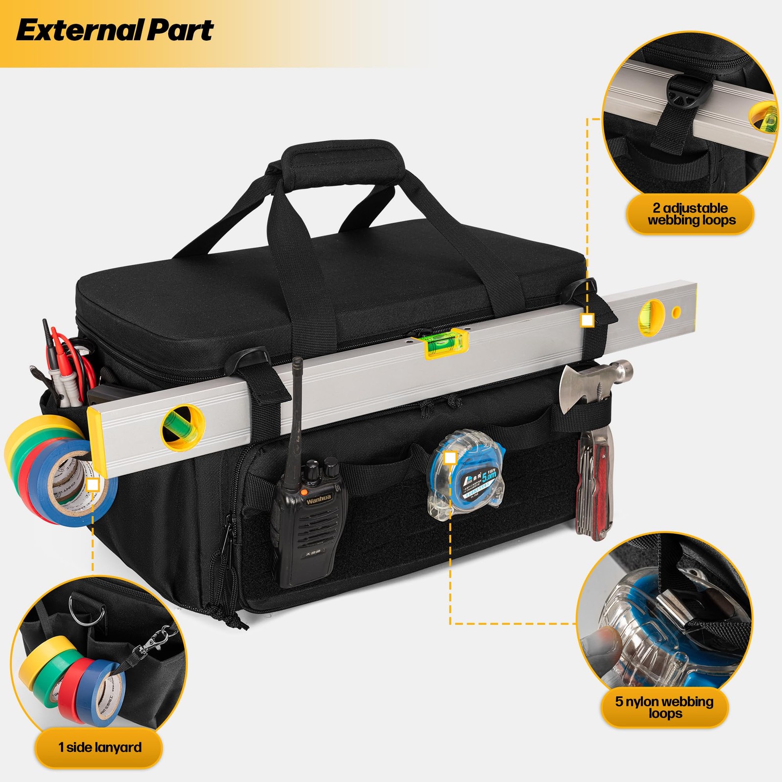 Rexmica 17-Inch Tool Bag with 3 Tool Pouches, Tool Storage Organizer Bag with…