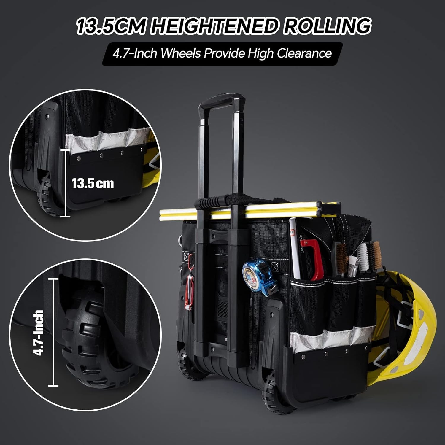 Heavy-Duty 18” Tool Bag with 40 Pockets – Waterproof & Portable with Wheels