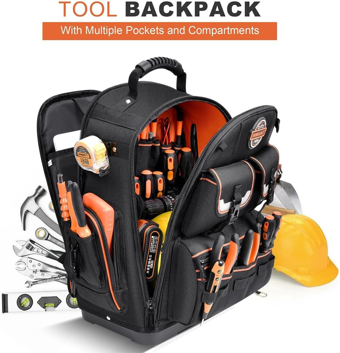 Tool Backpack Heavy Duty, Backpack Tool Bag Organizer with 89 Pockets & Loops, L