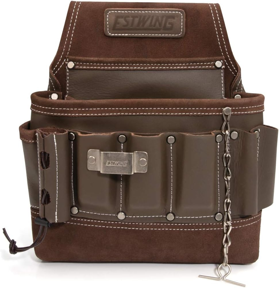8-Pocket Leather Electrician’S Tool Pouch for Work and Tool Belts, Flashlight Lo