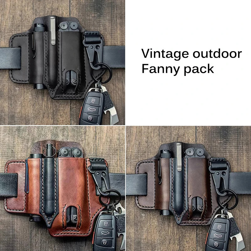 Outdoor Hunting Multi Tool Leather Bag, Portable Tool Storage Bag Leather Cover