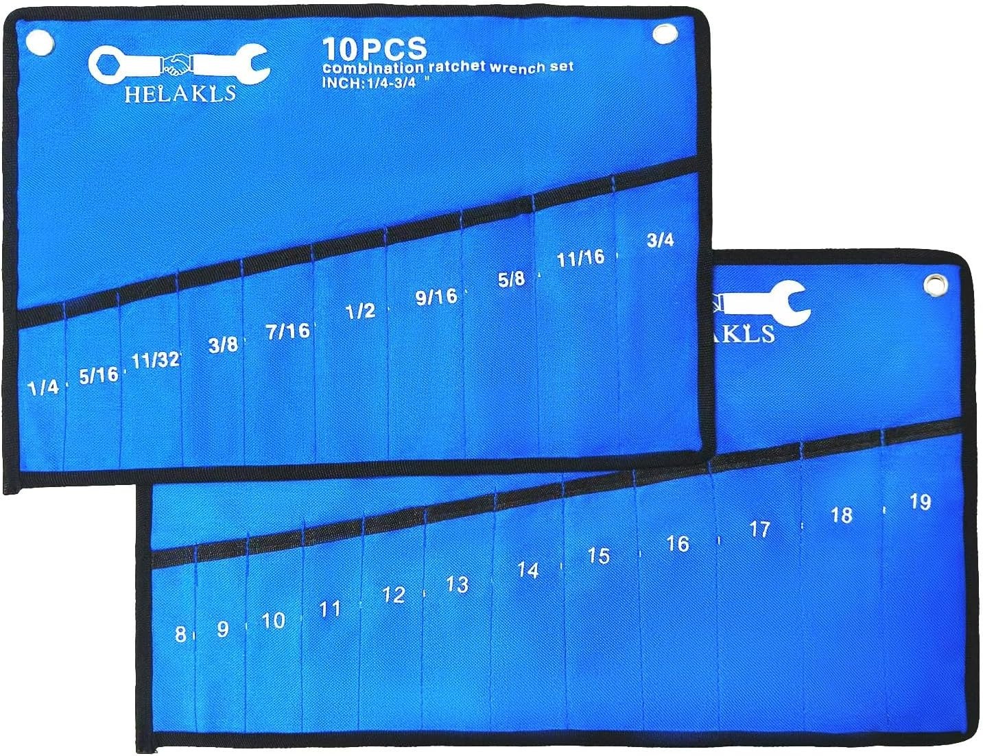 2 Pieces10 Pockets SAE+ 12 Pockets Metric Wrench Tool Roll Up Pouch Utility H…