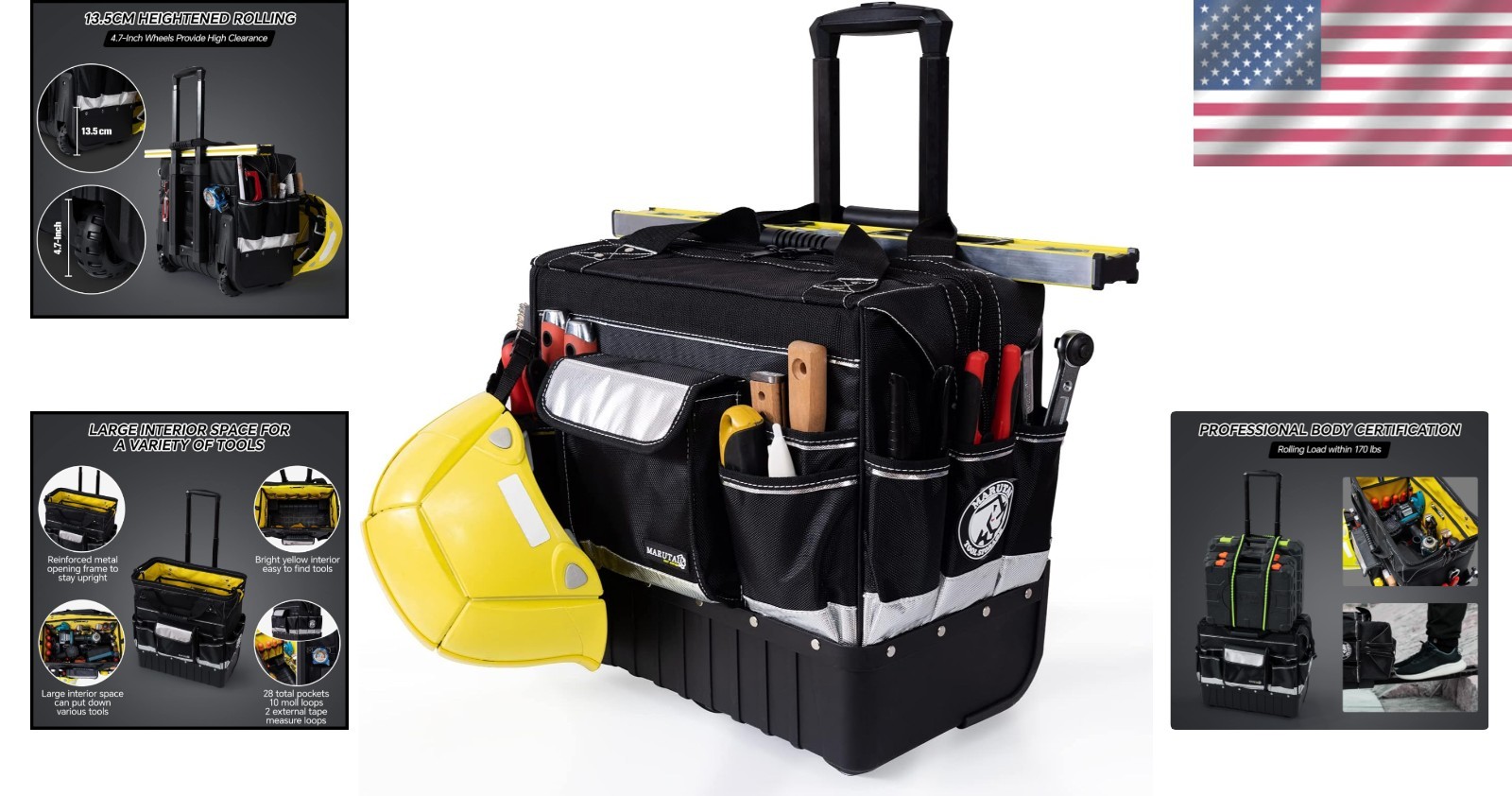 Heavy-Duty 18” Tool Bag with 40 Pockets – Waterproof & Portable with Wheels