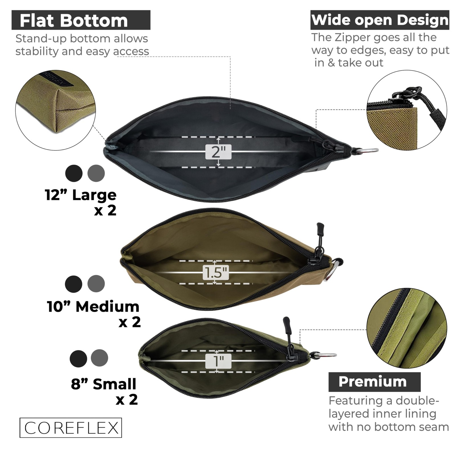 COREFLEX Premium Tool Pouch 6 pack Combo mixed size Black &Grey, black, grey