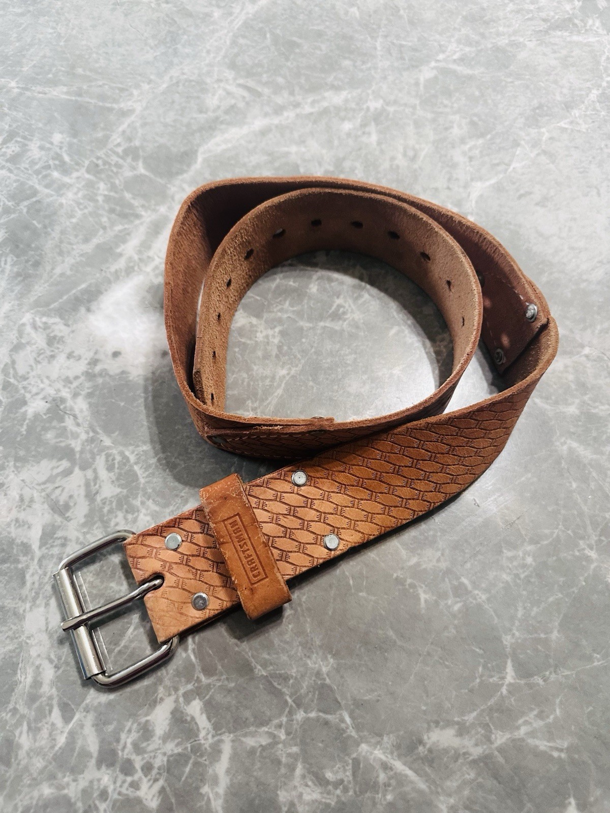 Vintage CRAFTSMAN SADDLE LEATHER Tan Tool Belt 2” Fits 28”- 45” 40472 Mexico