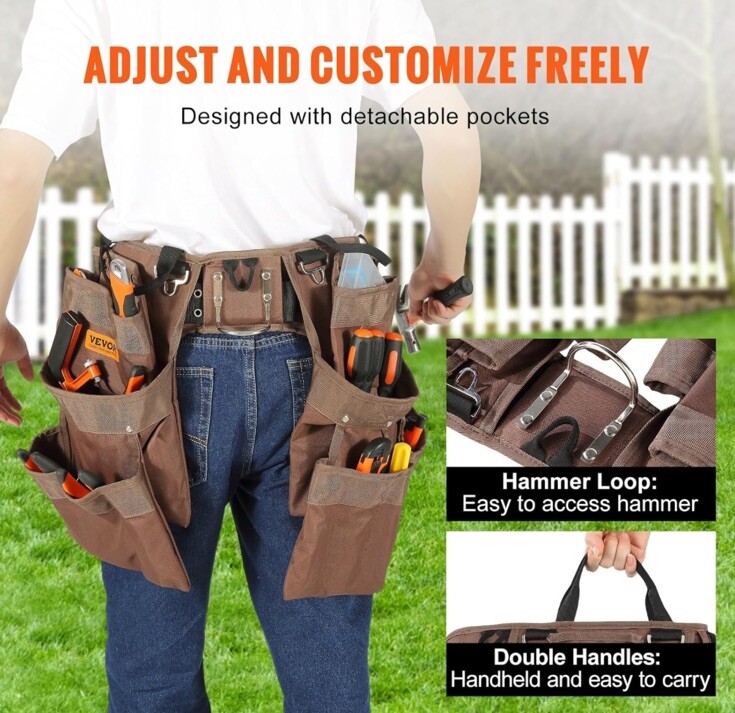 VEVOR 19 Pockets Tool Belt Pouch Bag Adjusts 32” to 54”Polyester Heavy Duty