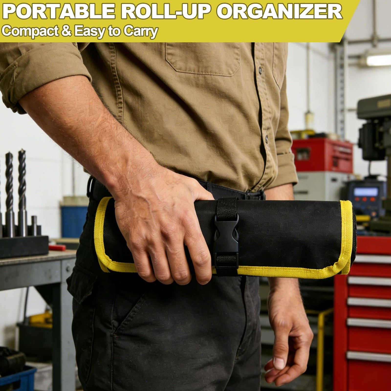 Drill Bit Organizer, Roll Up Storage Organizer Case, Heavy Black
