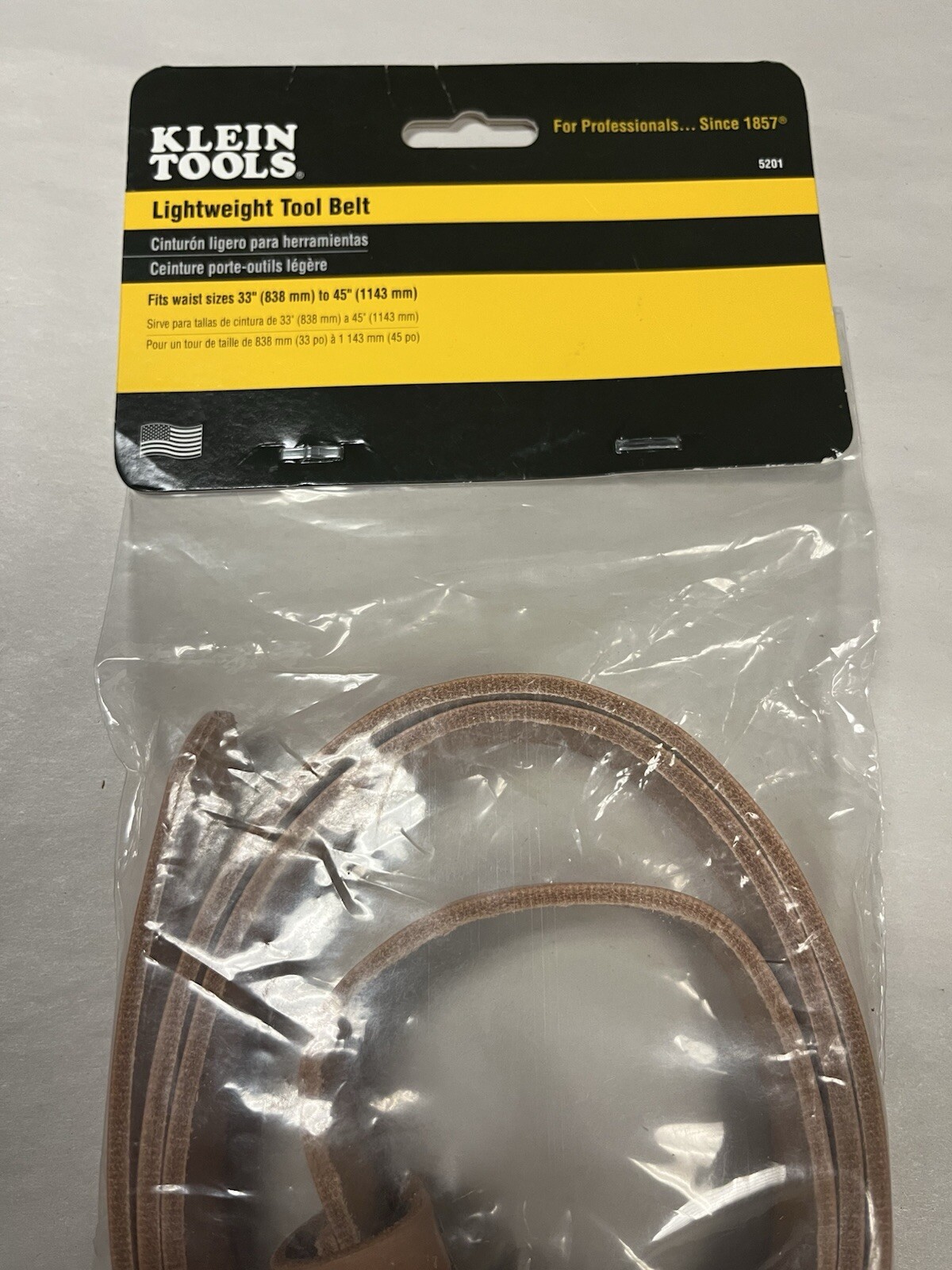 Klein Tools. No. 5201 Tool Belt, Lightweight Leather Work Belt. Size 33” – 45”