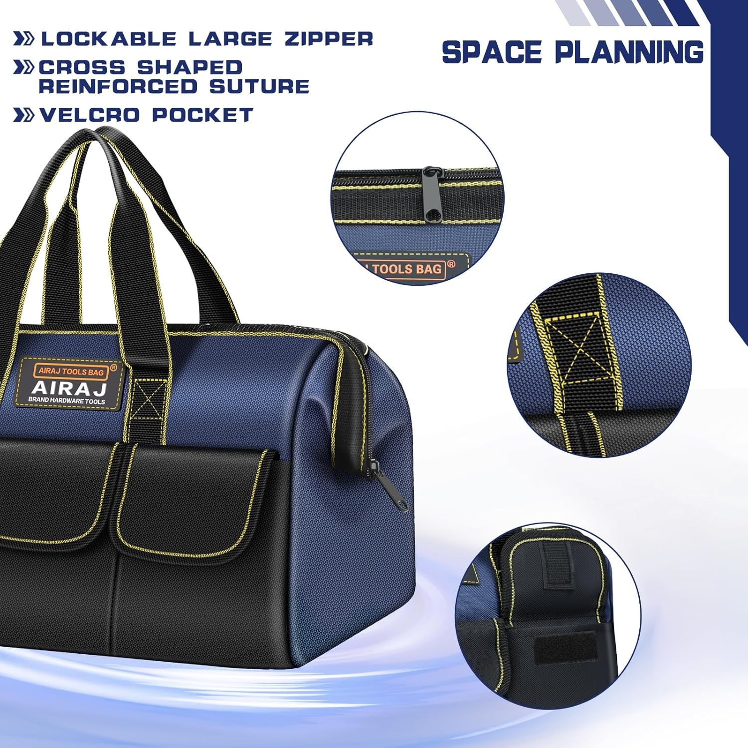 2-Pack Tool Bag Set 18″ & 16″ Wide Mouth Tote Portable Tool Organizer