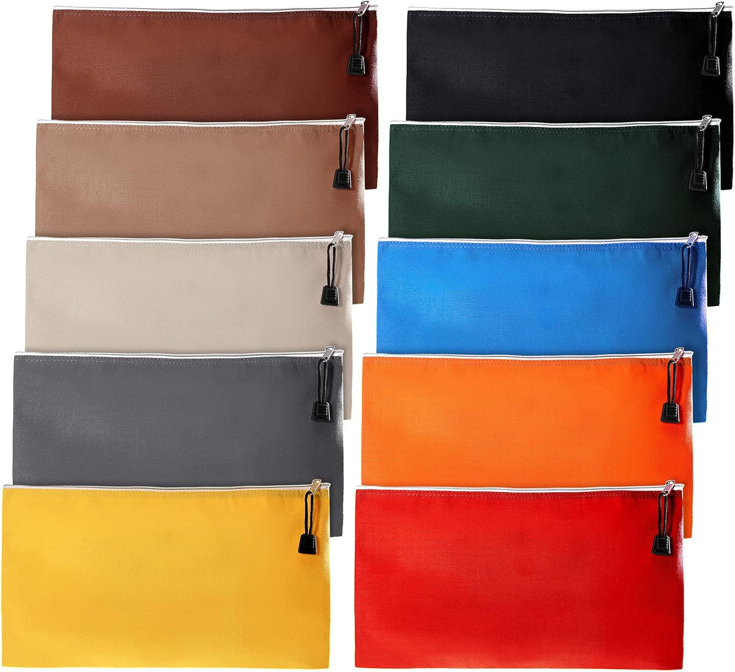 10 Pieces Canvas Tool Pouch Metal Zipper Utility Tool Bags 10 Colors