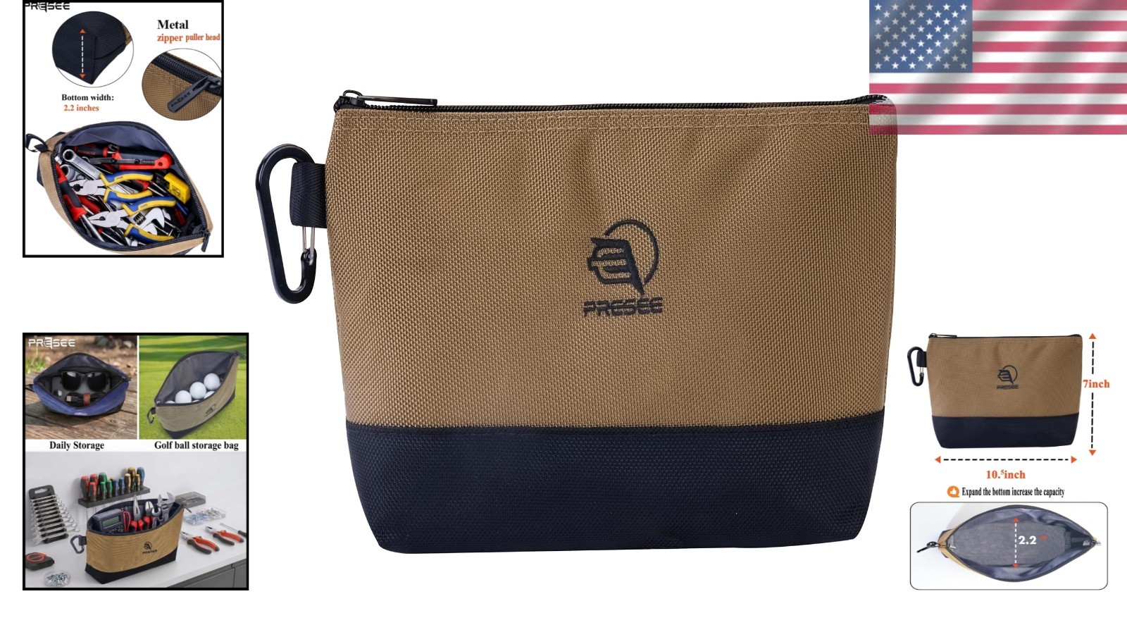 Waterproof 10.5 Inch Tool Bag – Heavy-Duty Zipper Pouch with Carabiner Handle