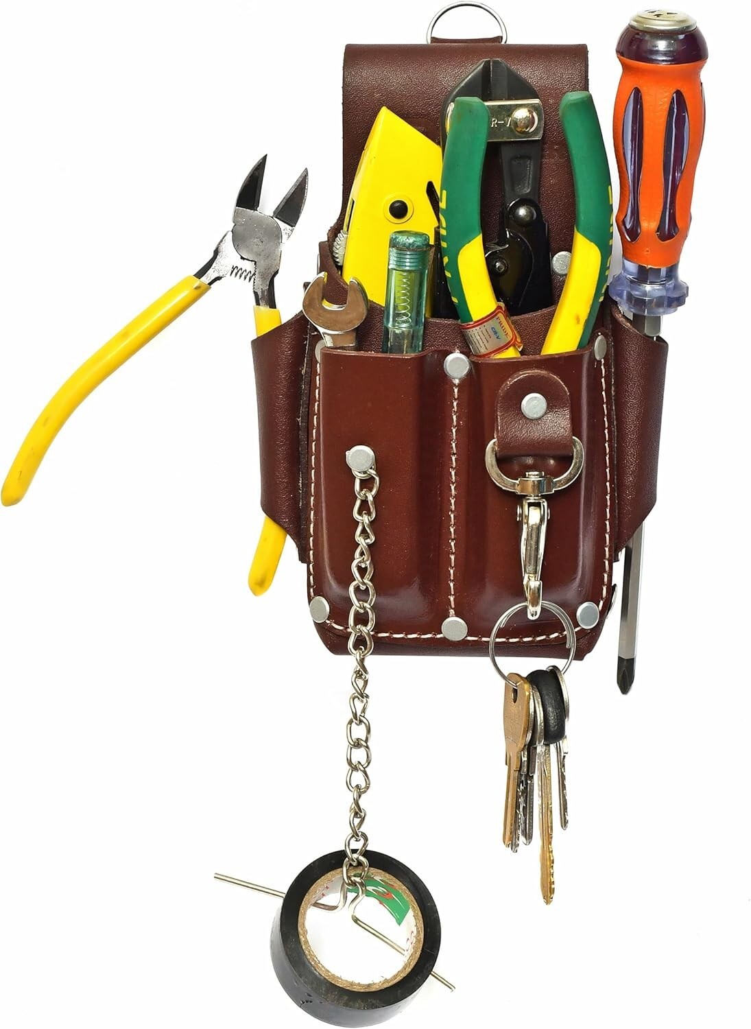 Electrician Pouch Leather Tool Pouch 5 Pocket Pouch with Electrical Tape Holder