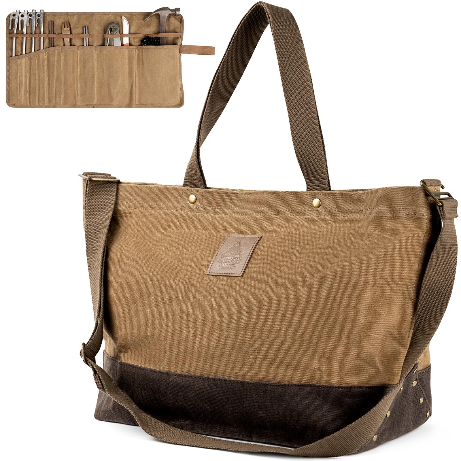Waxed Canvas Tool Tote Bag, 36L Heavy Duty Storage Bag