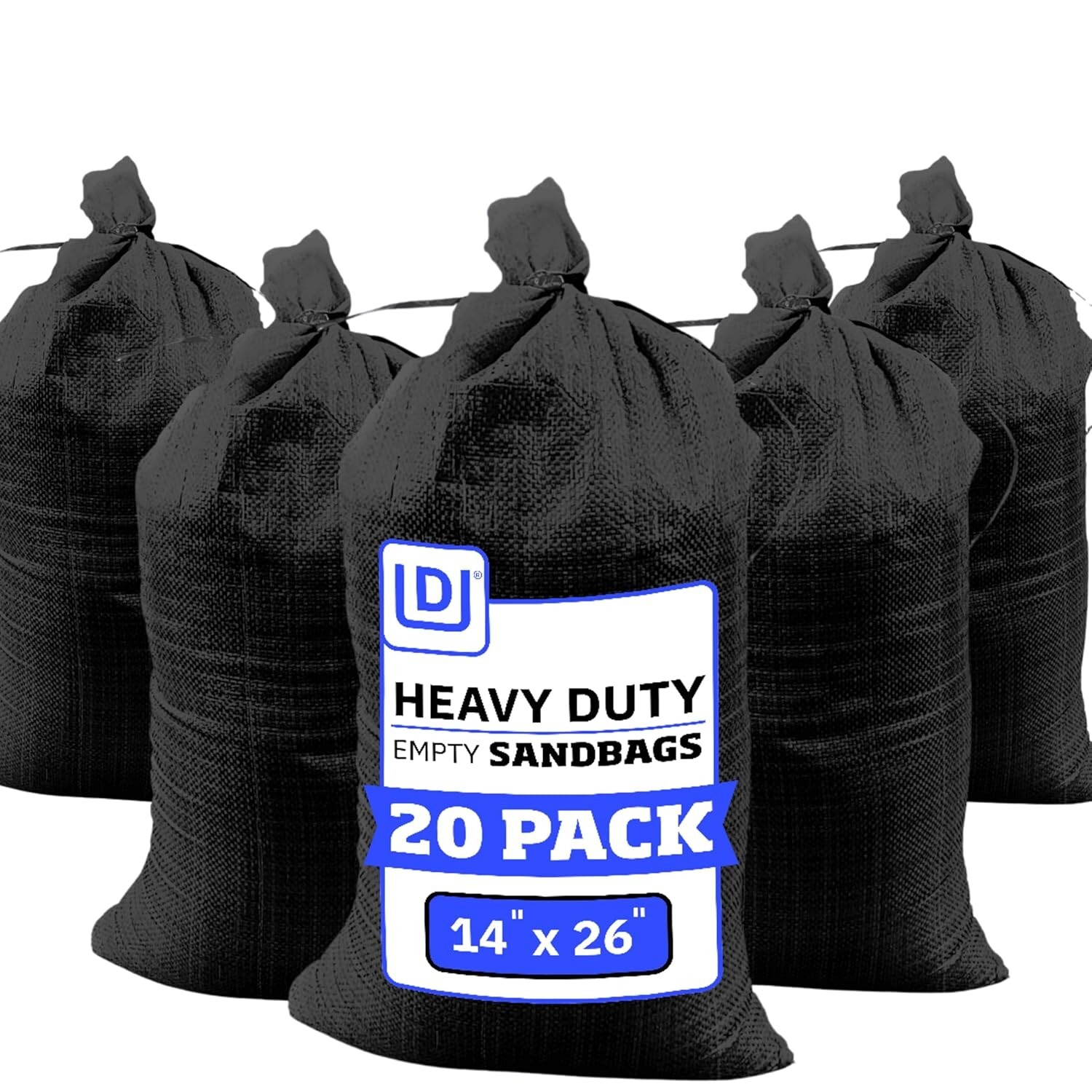 Heavy Duty Sand Bags withTie Strings Empty Woven Polypropylene,Black,20 Sandbags