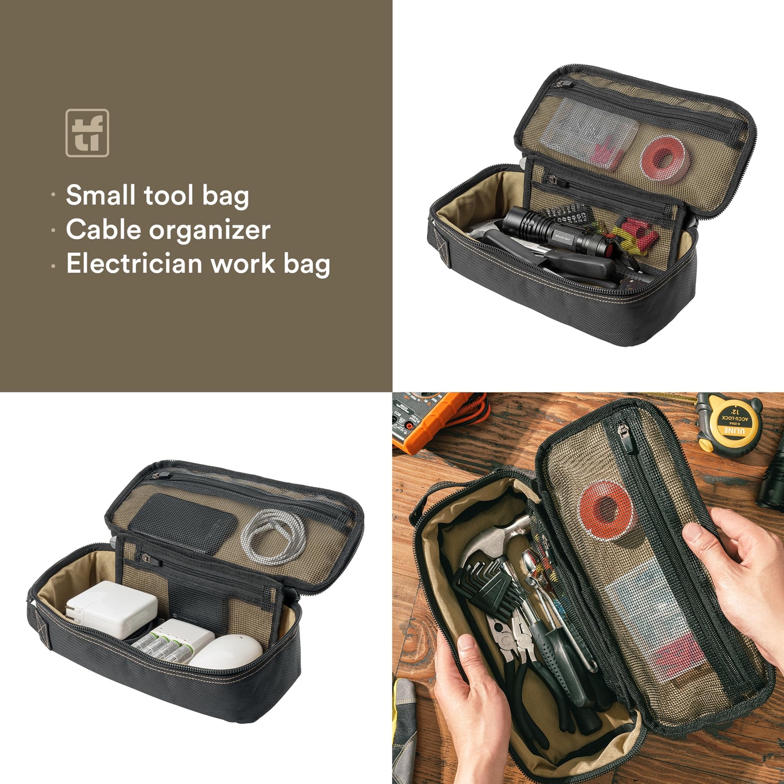 Heavy Duty Small Tool Bag Pouch Portable Utility Organizer Case With Zipper Hand