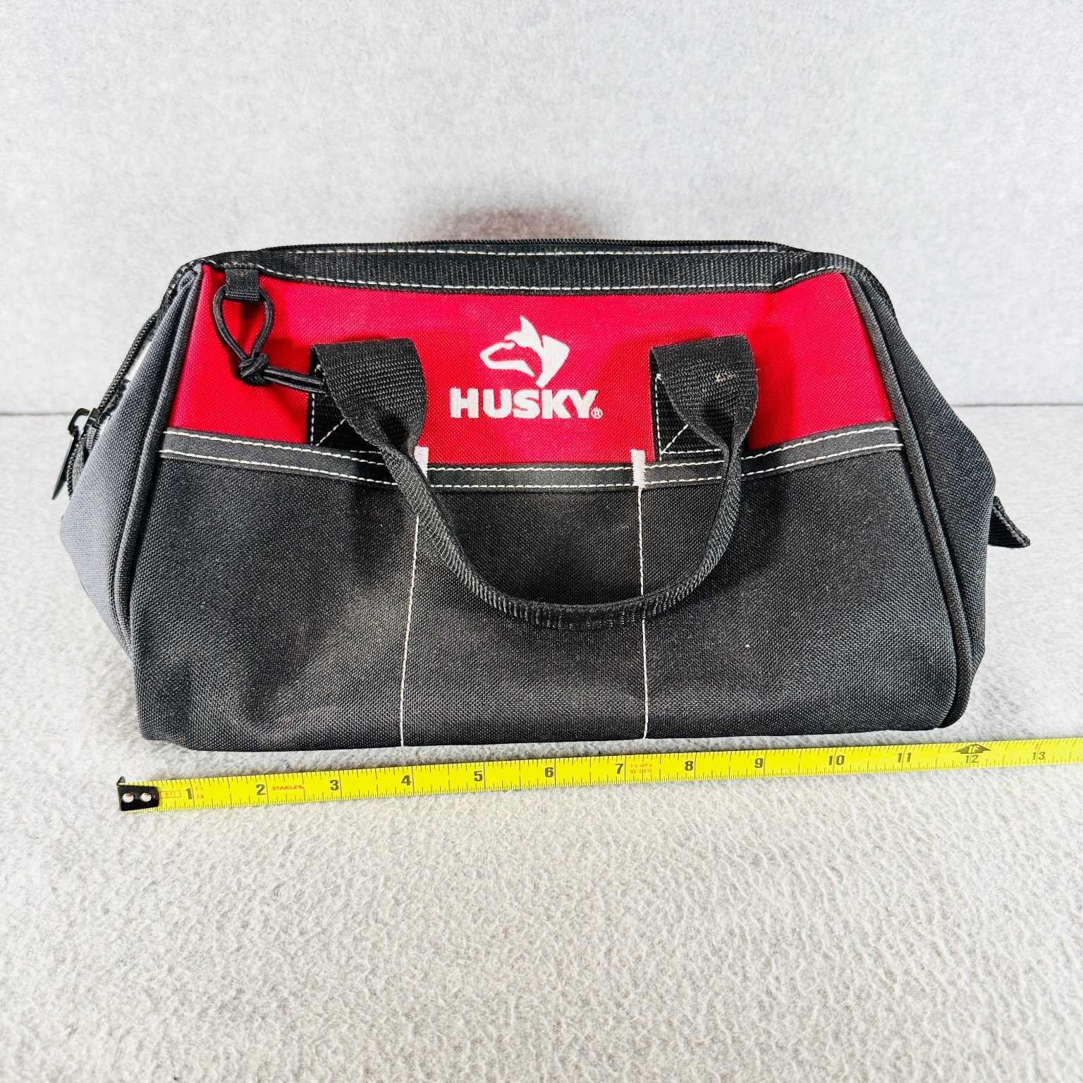 Husky Tool Bag w Handles Red Black Zippered Organizer 004N11 12 in Wide