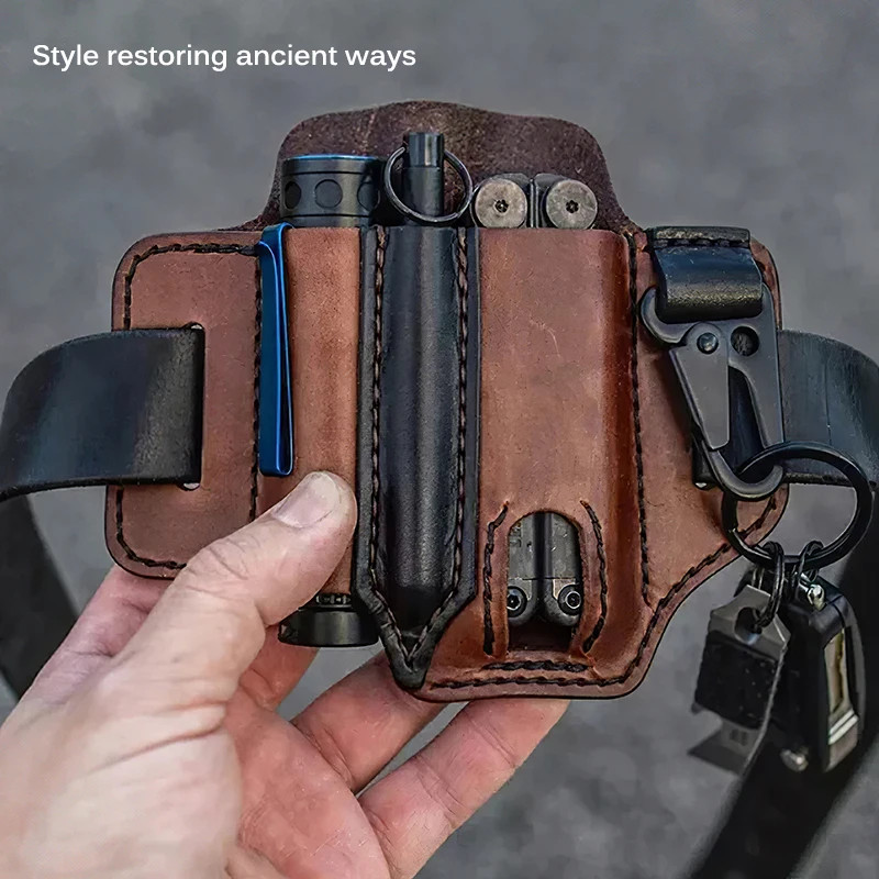 Outdoor Hunting Multi Tool Leather Bag, Portable Tool Storage Bag Leather Cover