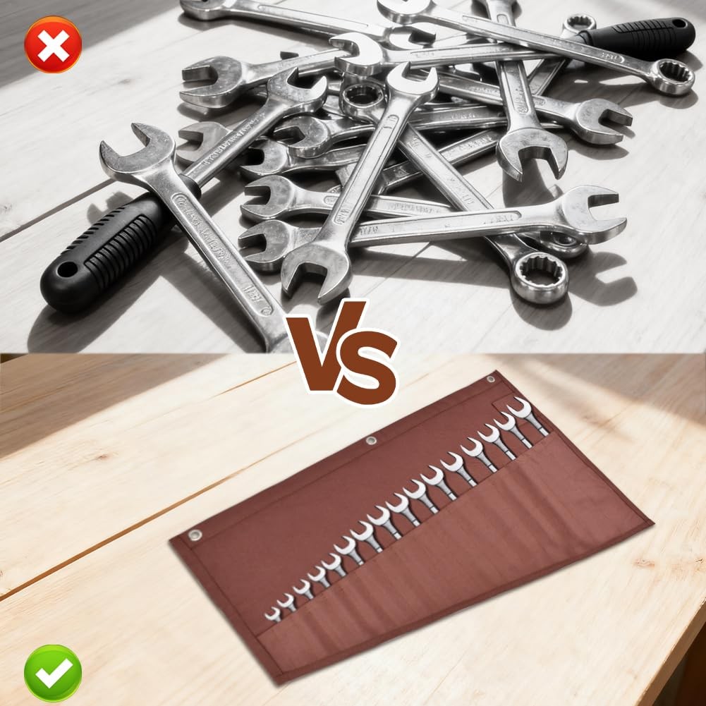 Tool Organizers, 16 Pockets Wrench Roll Organizer,Rolled 58 * 47cm, brown