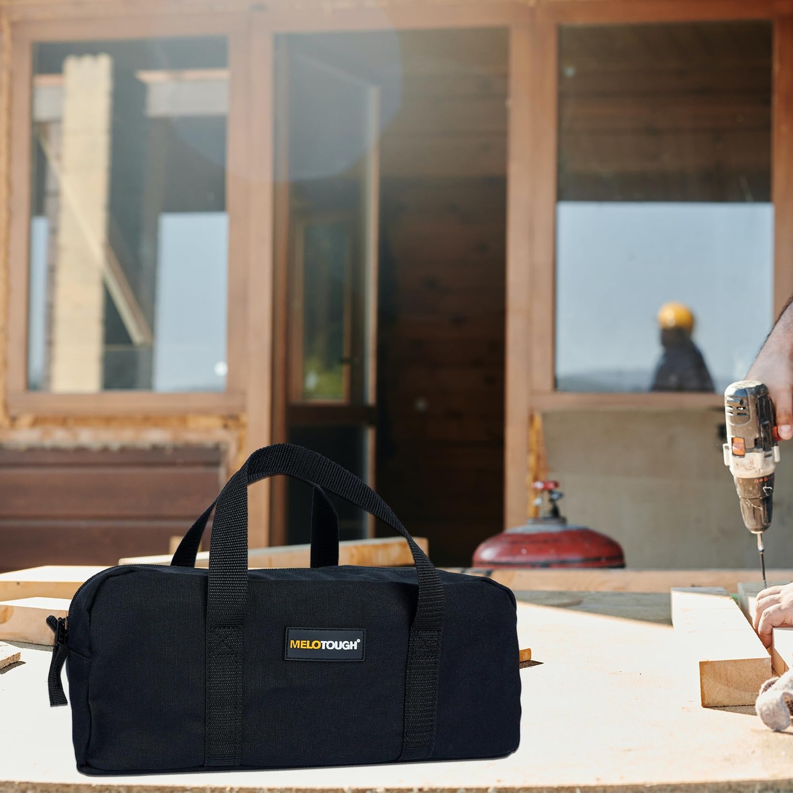 MELOTOUGH Waxed Canvas Utility Tool 14 in Tote Bag (2pack), Black & Tan