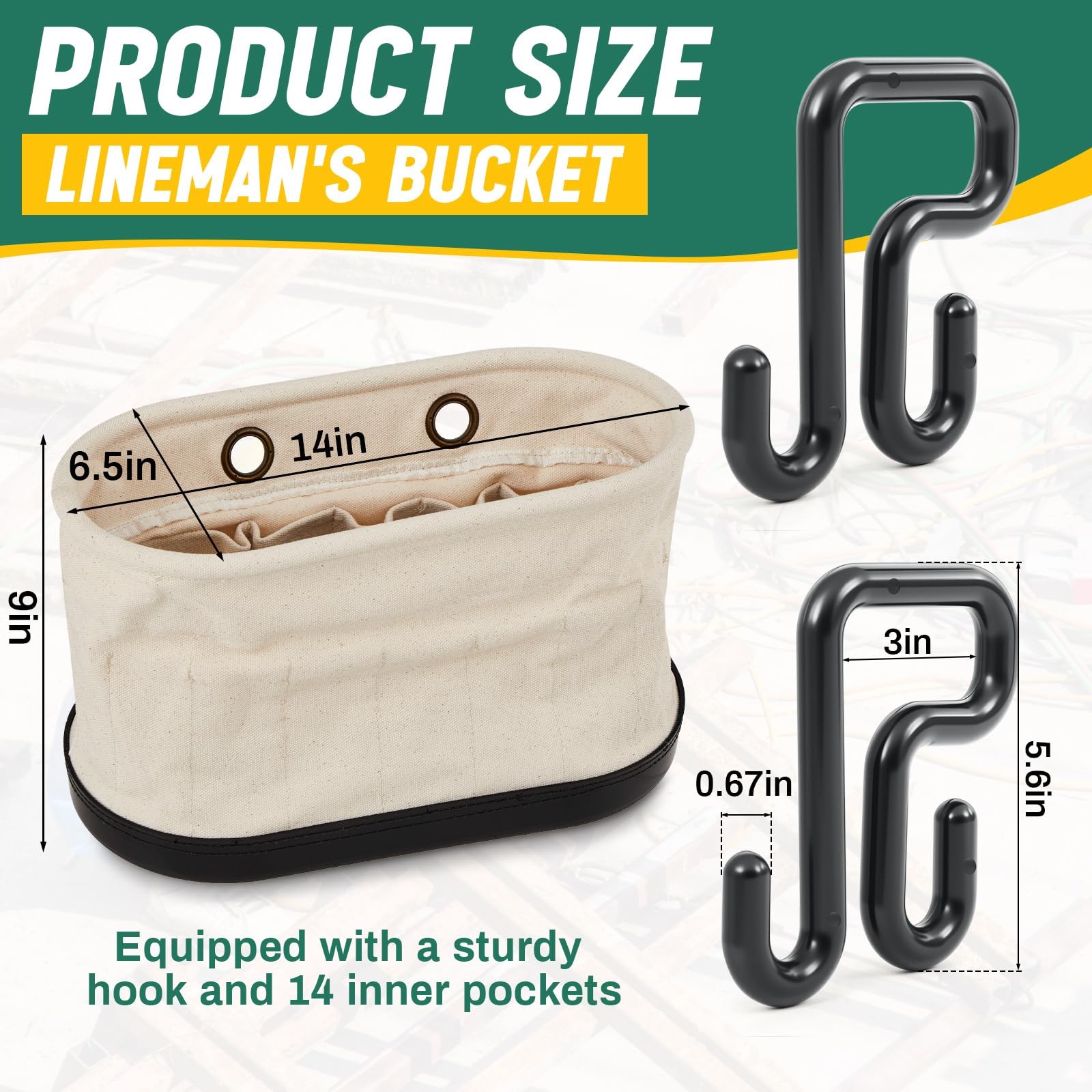 Stylish 2 Set Canvas Bucket Bag with Hooks & 15 Tool Pockets – White