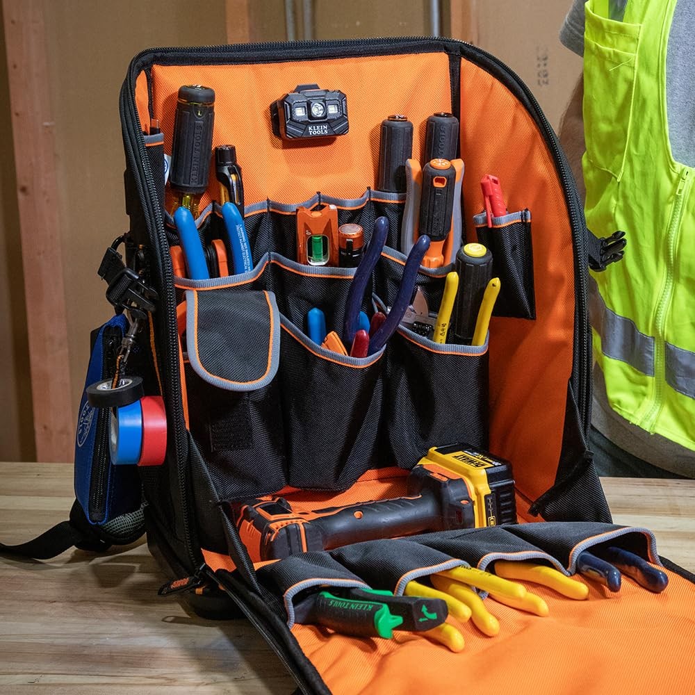 62482 Tool Backpack, ToolStation Pro HeavyDuty Organizer with 27 Pockets, Lar…