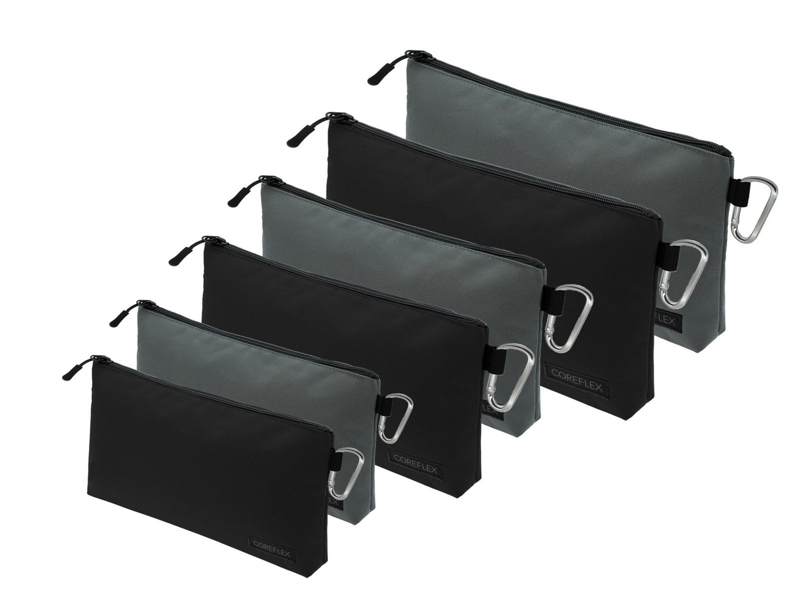 COREFLEX Premium Tool Pouch 6 pack Combo mixed size Black &Grey, black, grey