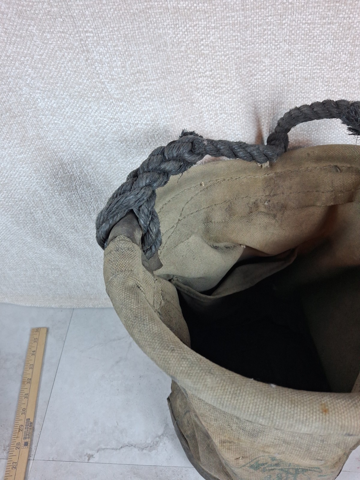 Vintage Klein Tools 5104S Lineman Canvas Tool Bucket Leather Bottom 16″ Tall