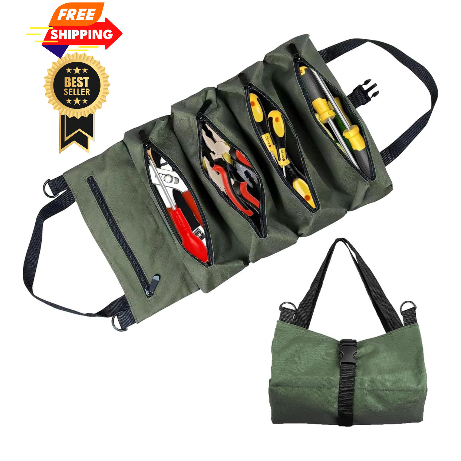 HLILai Tool Bag Roll Up,Heavt Duty Organizer Portable Storage green