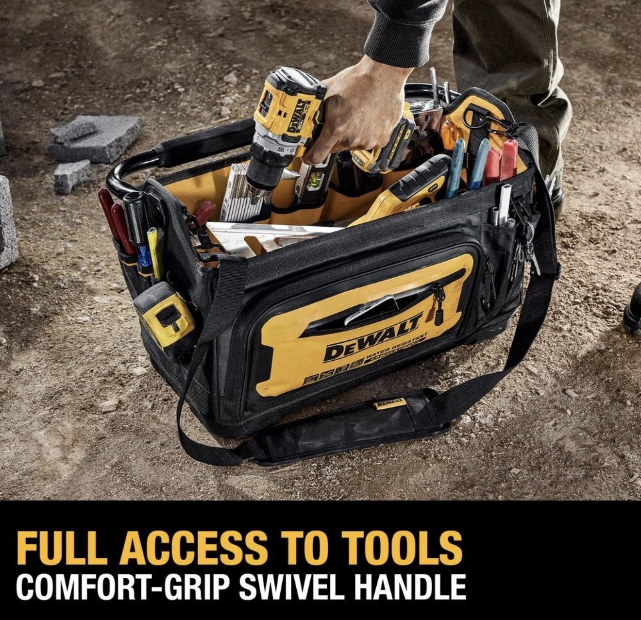 Dewalt 20″ Pro Tool Tote 36 Pocket & Loop Waterproof Bag DWST560106 DWST560106-1