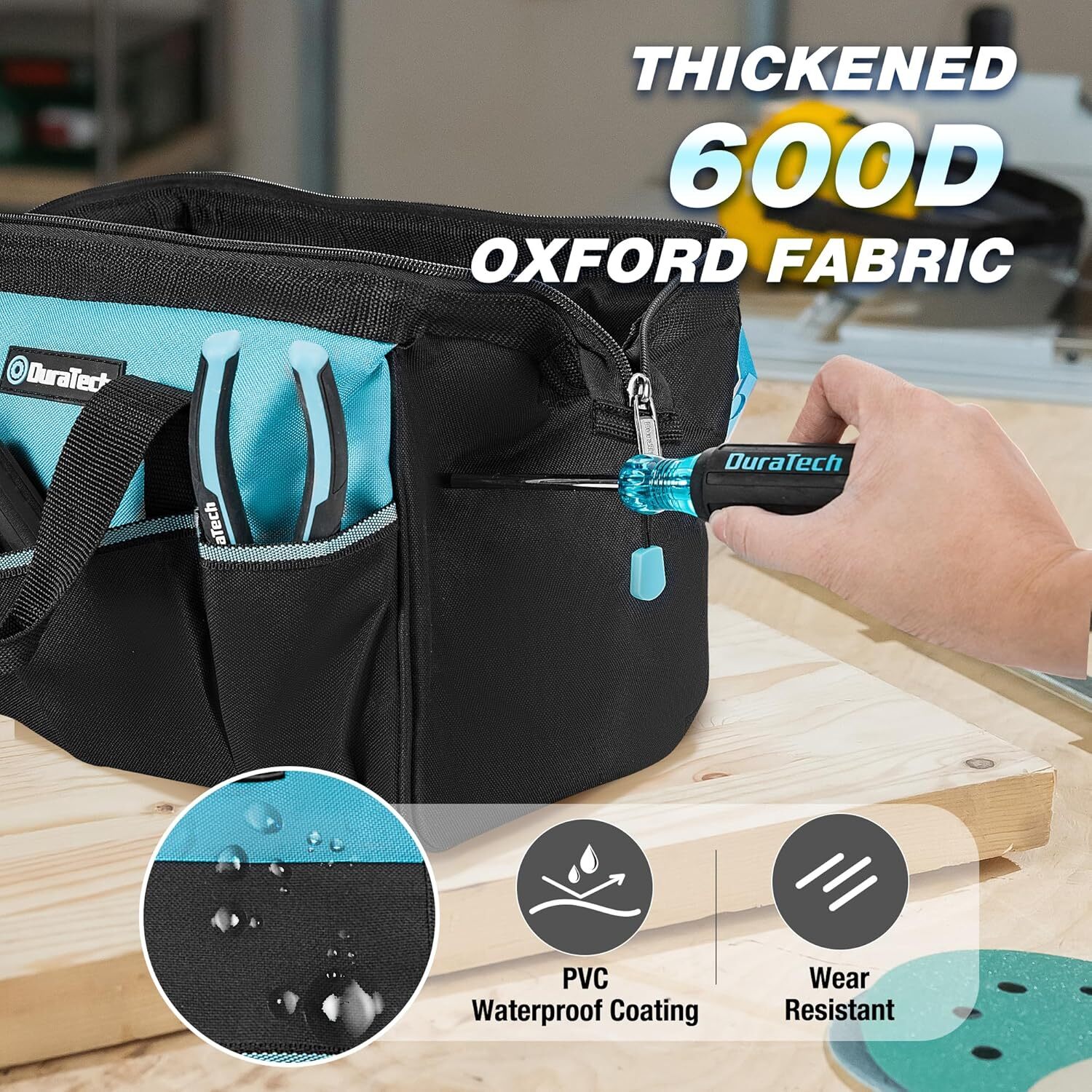 13Inch Small Tool Bag with 9Pockets Wide Open Mouth Polyester w/Thickened Fabric