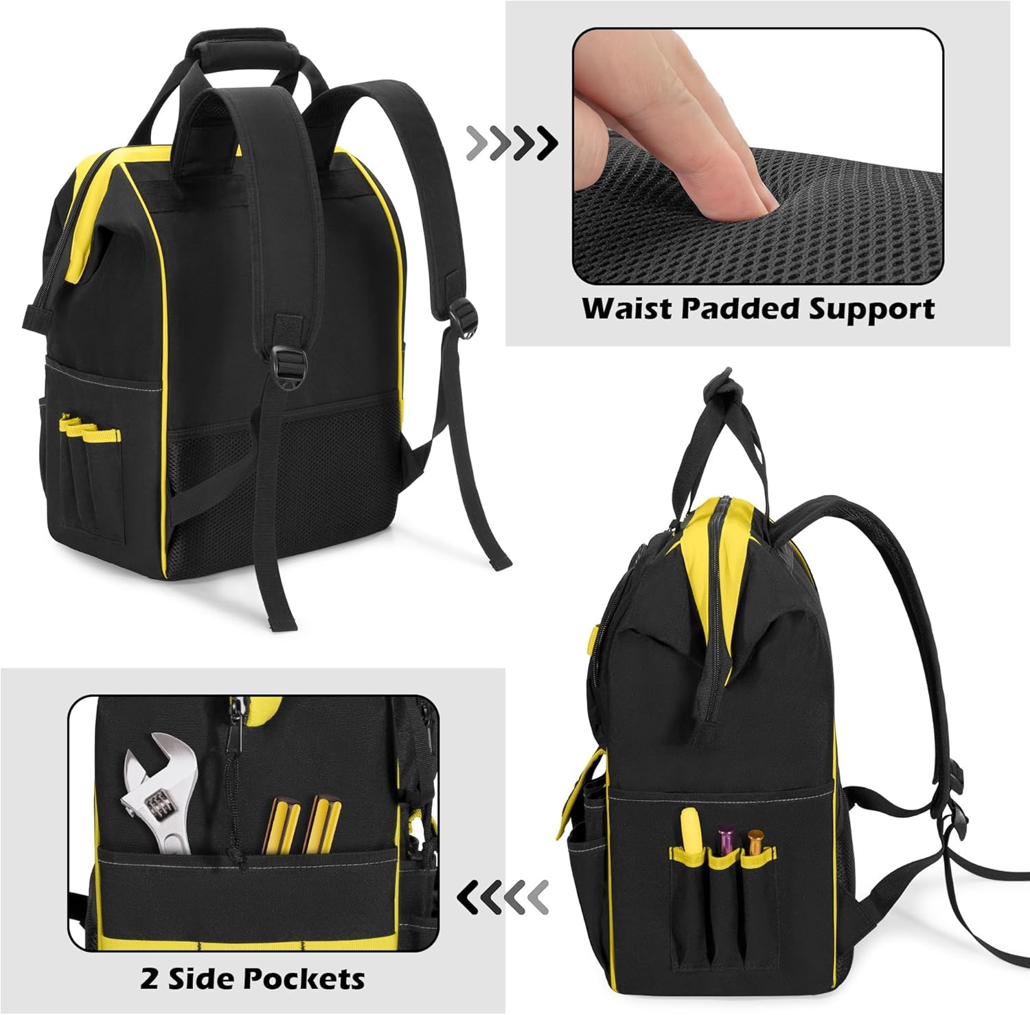 Tool Bag Backpack with Zipper Pouch and Magnetic Attraction Area, Heavy-Duty Too