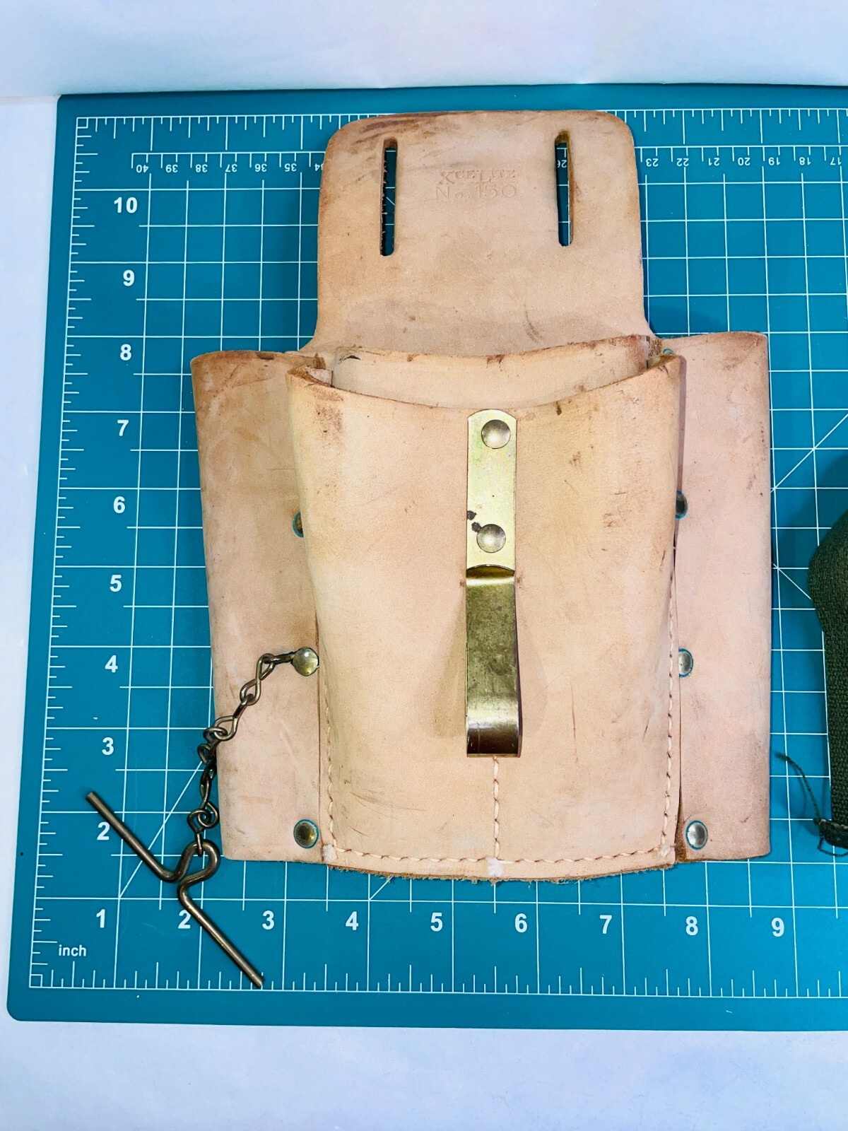 Nicholas No. 150 Tool Pouch Cowhide Leather With Green Strap Made In USA