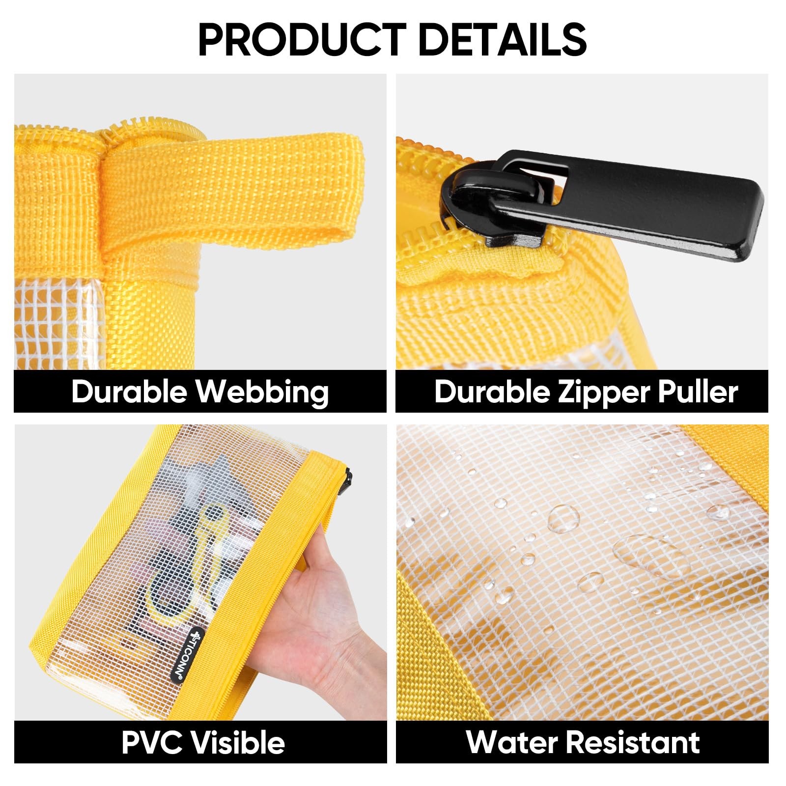 TICONN Tool Pouch, 1680D Oxford Small Tool Bag, Tool Pouches with Zipper, Clear