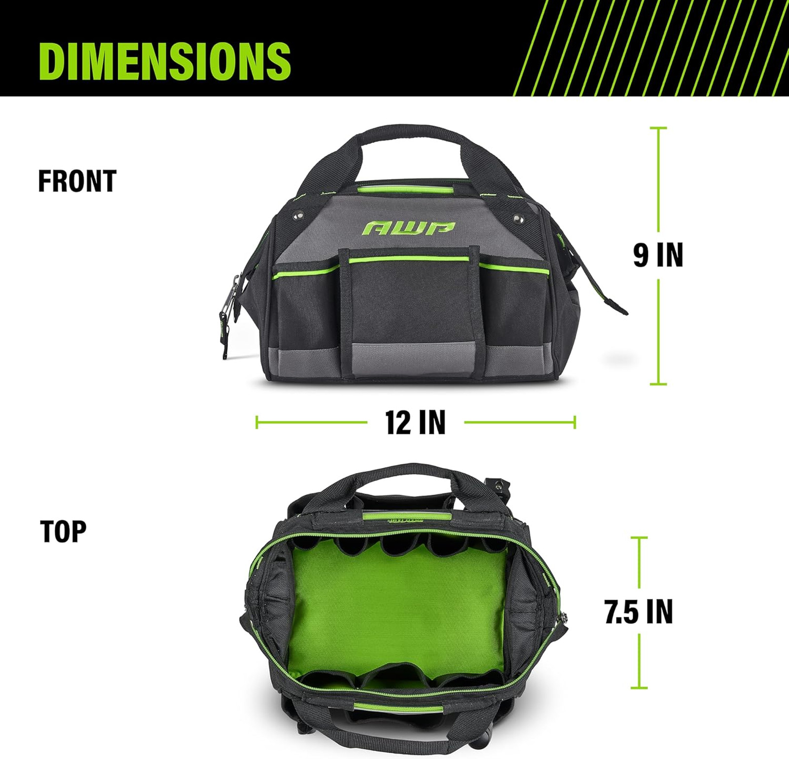 Tool Bag, Black, Durable Water-Resistant 600 Denier Polyester, Contractor, 14