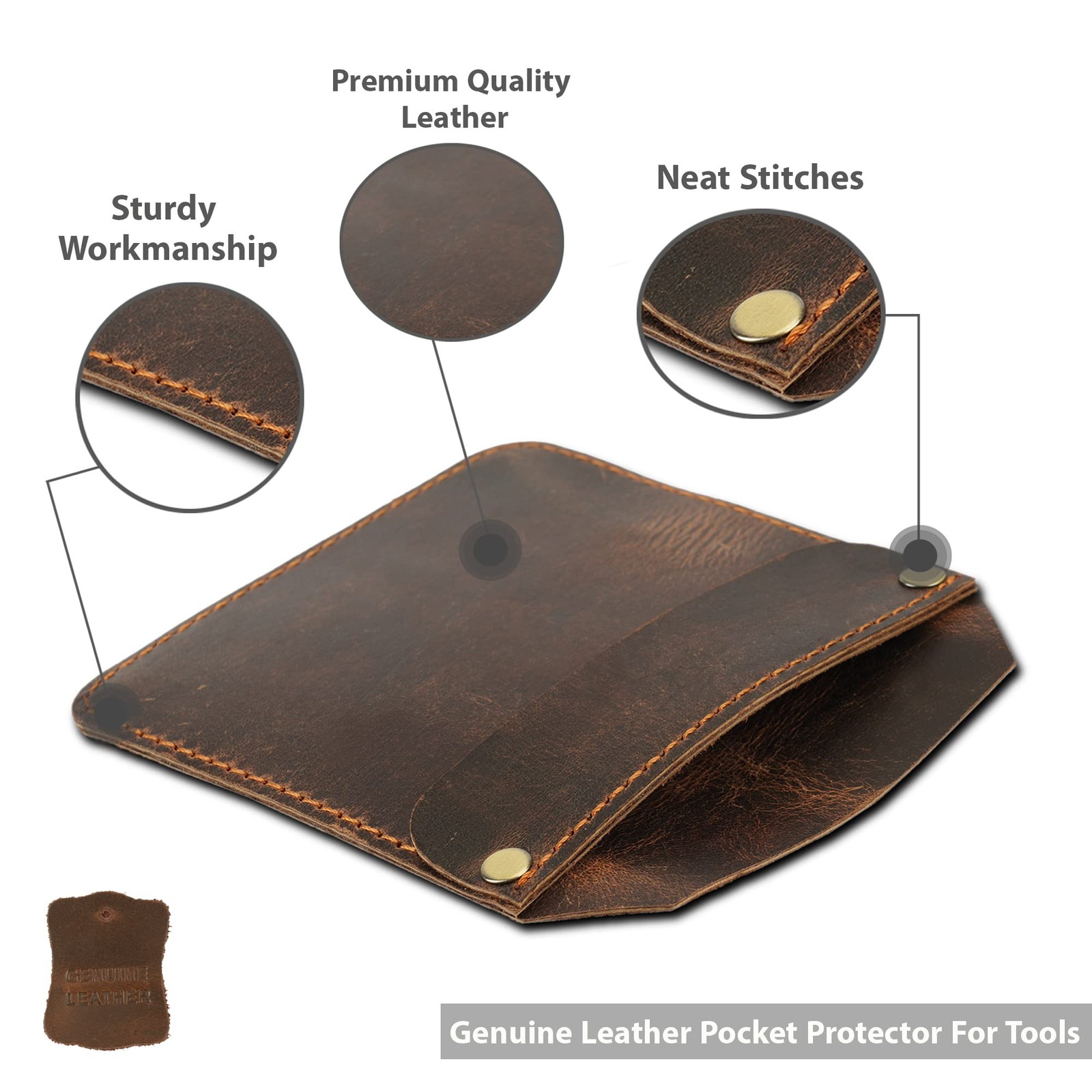Genuine Leather Pocket Protector for Men, Durable Tool Pouch for Jeans, Brown…