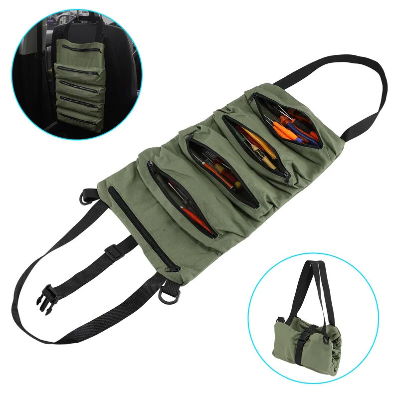 Car Back Seat Organizer Roll Up Tool Bag Oxford Cloth Wrench Pouch with 5 Pocket