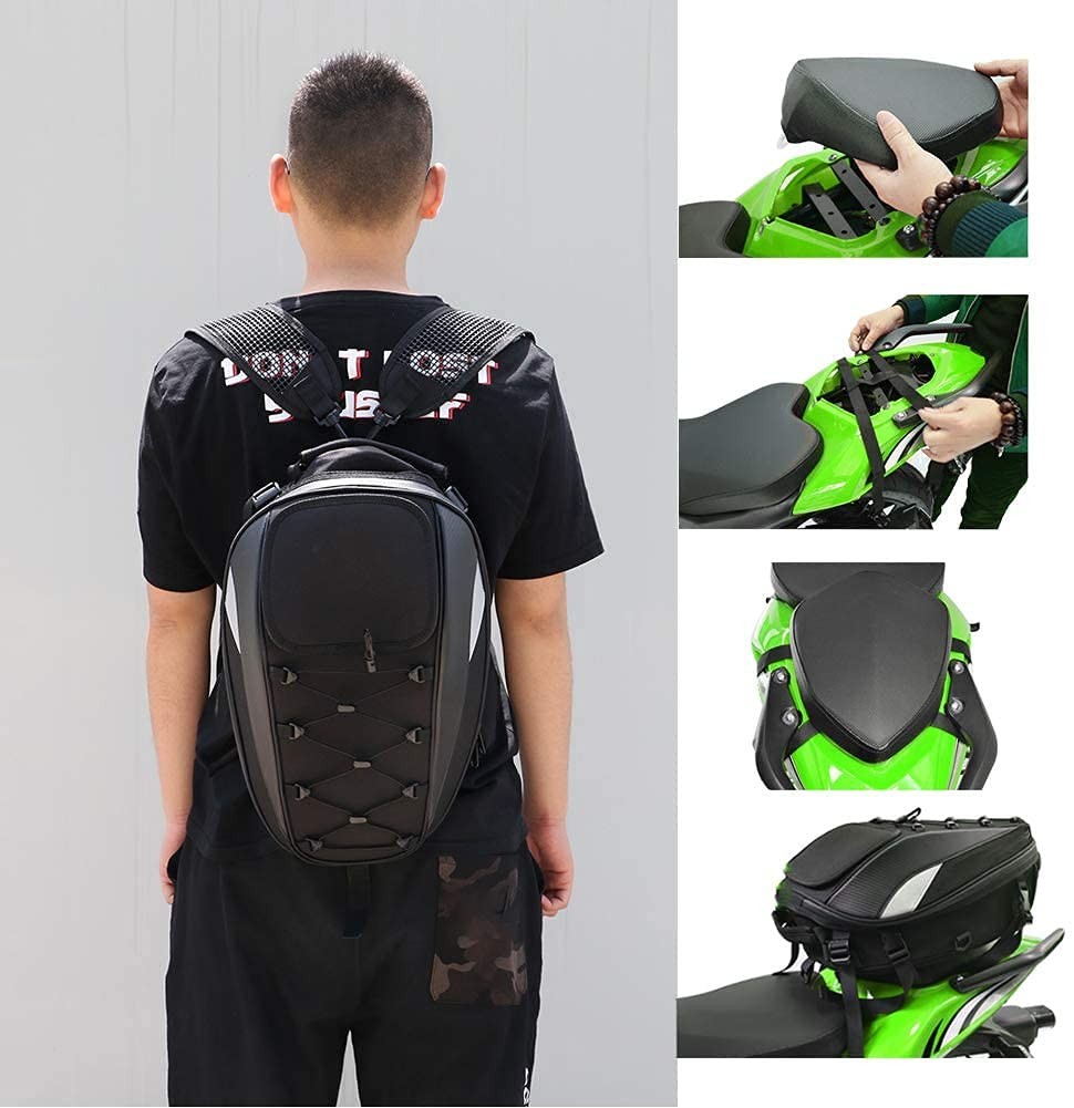 Motorcycle Seat/ Tail Bag-Dual Use Backpack Waterproof Motorbike Helmet Storage