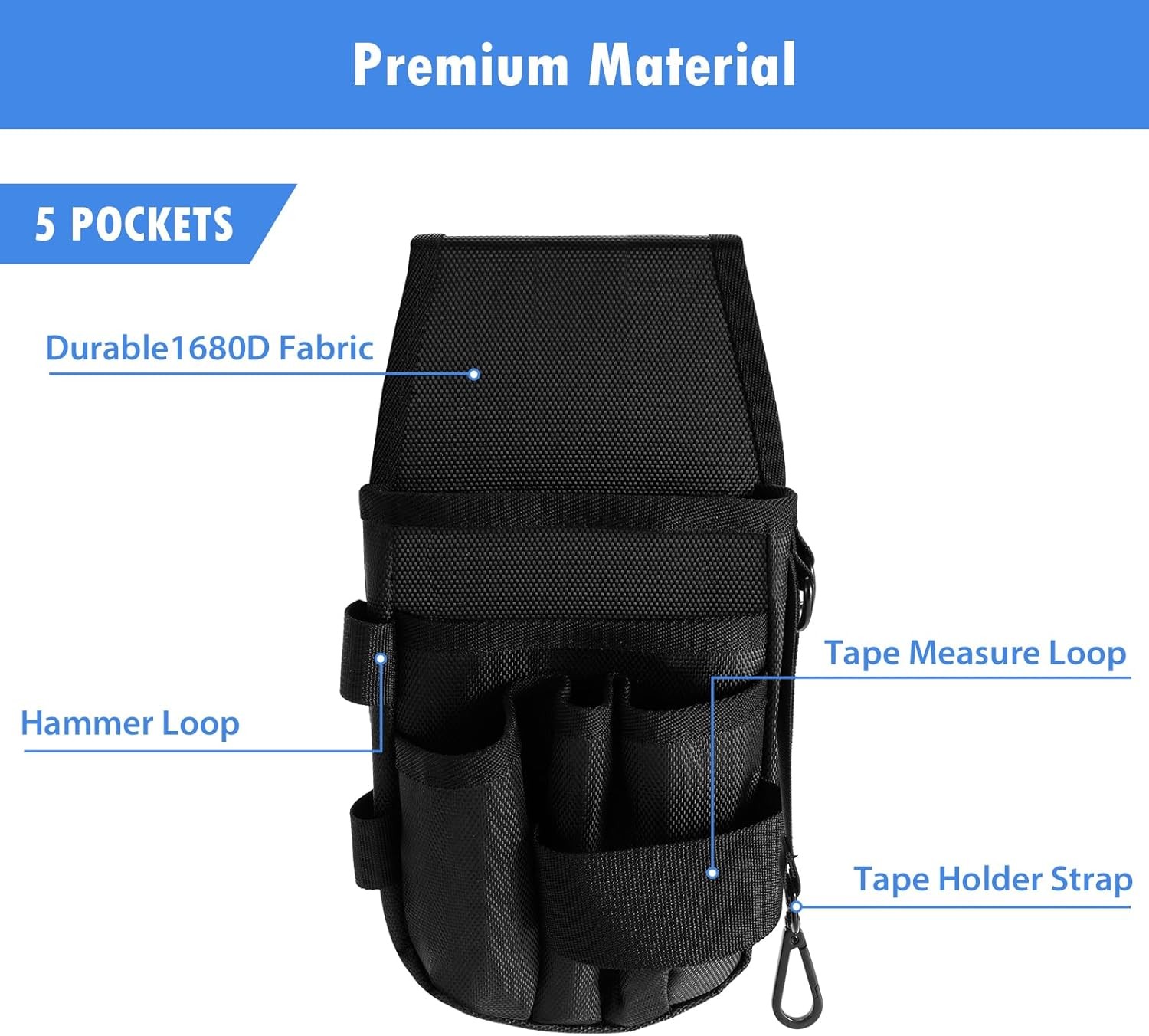 KENOBE 5-Pockets Tool Pouch, Black Tool Pouch Organization, Heavy-Duty Electrici
