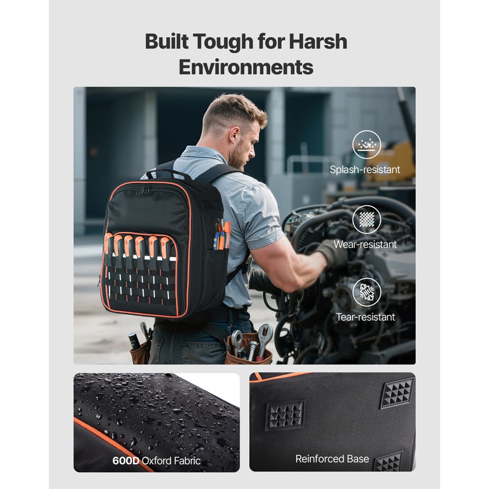 Tool Backpack 49 Pockets Tear-resistant Jobsite Backpack for Electrician