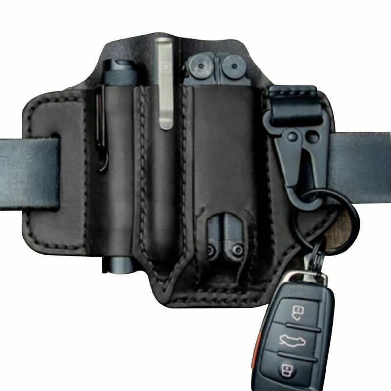 Leather Sheath Pocket Organizer Multi Tool Storage Belt Waist Bag for Camping